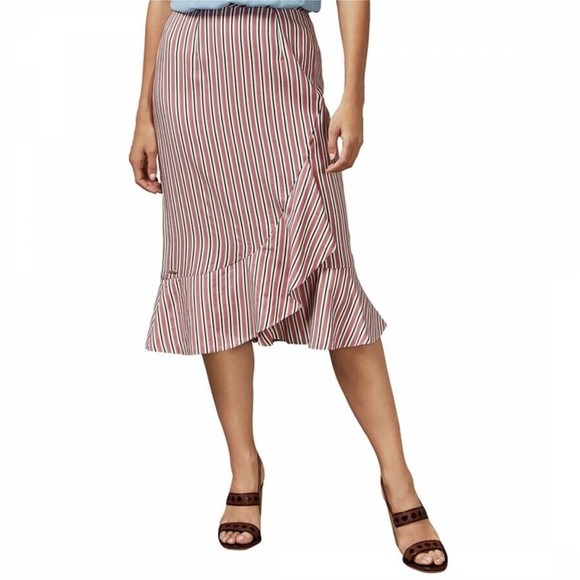 Ted Baker Women Coryn Layered Striped Midi Pink Ruffled Stripe Skirt size 12 NWT - Picture 3 of 12
